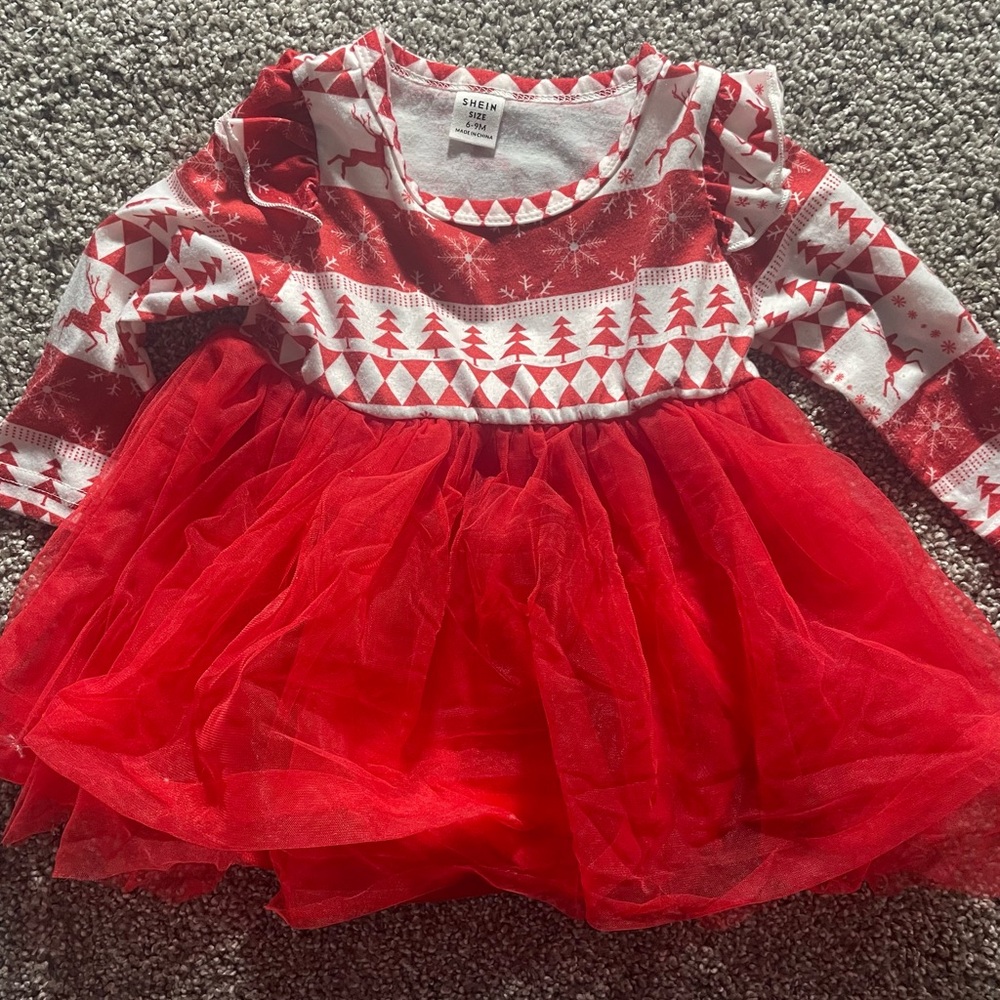 SHEIN Red and White Festive Kids Dress